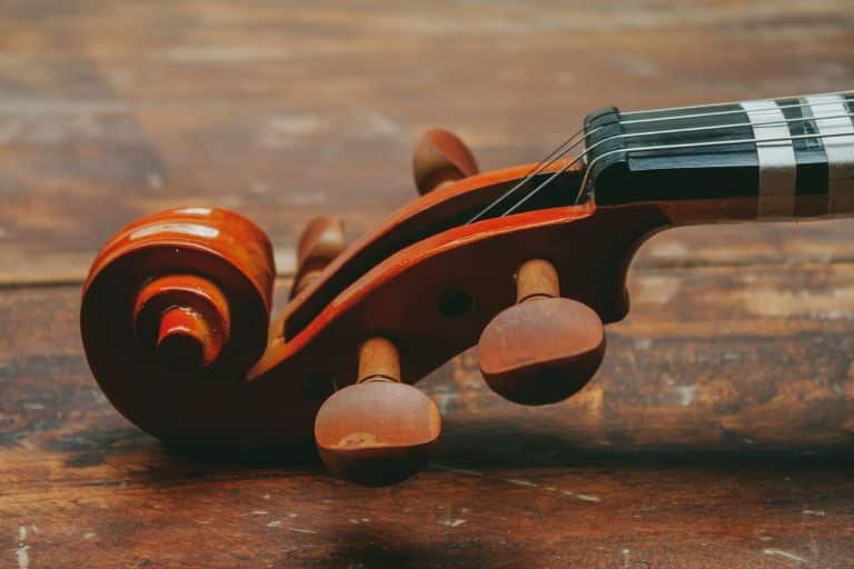 top part of wooden violin with spiral ending