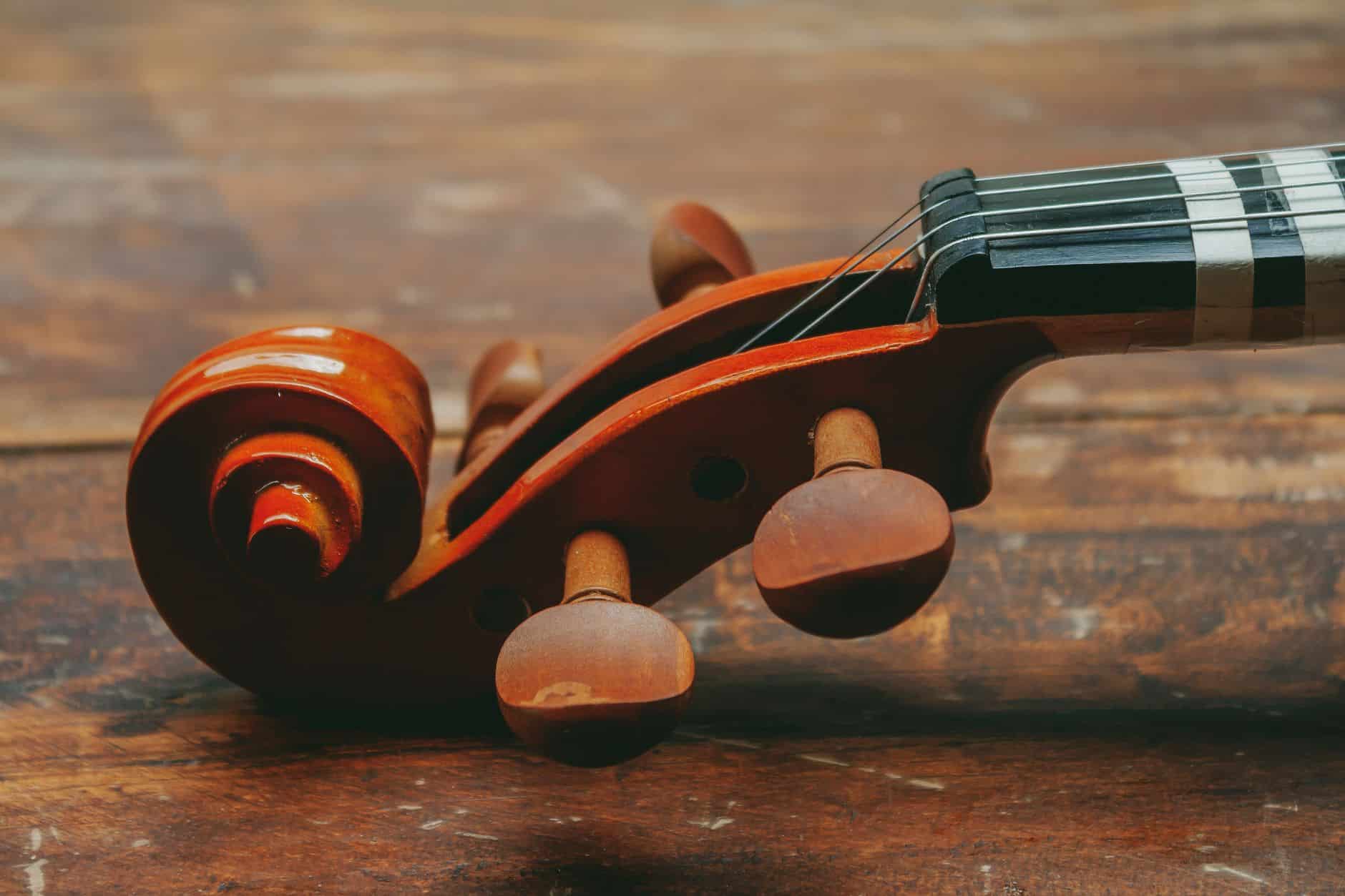 top part of wooden violin with spiral ending